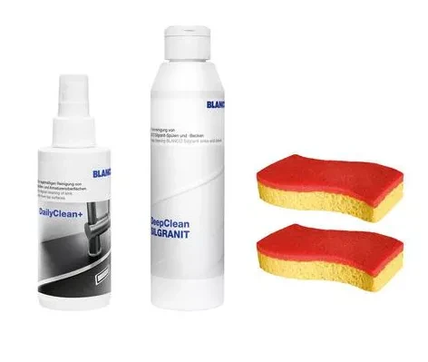 Blanco Zestaw do czyszczenia Silgranitu (DailyClean+ 1x150 ml, DeapClean 1x250ml, Spontex gąbka x 2szt.) 527033.webp