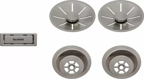 Blanco Zestaw elementów stalowych w kolorze satin platinum, do armatury przelewowo-odpływowej InFino, do dwóch komór 207410.webp