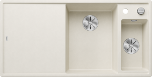 Zlew Blanco AXIA III 6 S Silgranit delikatny biały prawa, korek auto., InFino, deska szkło białe, odsączarka stalowa 527045