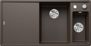 Zlew Blanco AXIA III 6 S Silgranit kawowy prawa, korek auto., InFino, deska szkło białe, odsączarka stalowa 523482