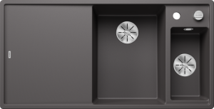 Zlew Blanco AXIA III 6 S Silgranit szarość skały prawa, korek auto., InFino, deska szkło białe, odsączarka stalowa 523473