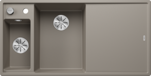 Zlew Blanco AXIA III 6 S Silgranit tartufo lewa, korek auto., InFino, deska szkło białe, odsączarka stalowa 524660
